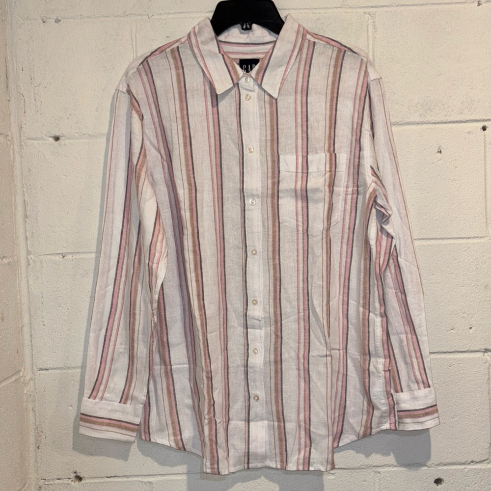 Gap linen blend button down shirt white multi striped long sleeve Size XS